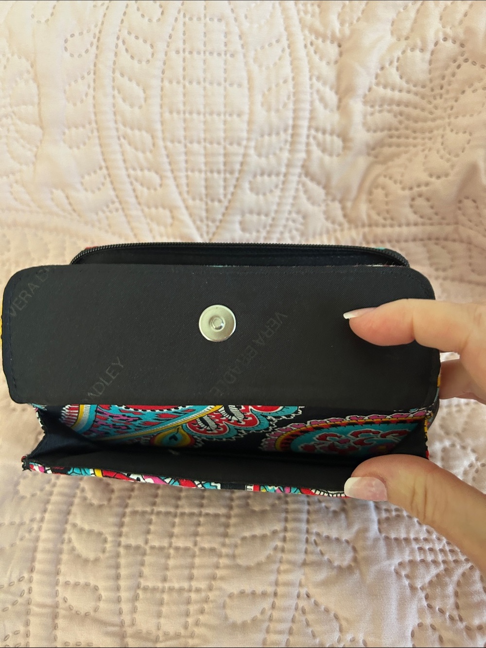 Vera Bradley Teal Pink Black Paisley Wristlet Phone Case - Picture 6 of 6